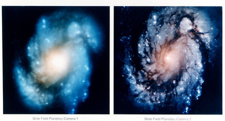 Kjarni vetrarbrautarinnar Messier 100 fyrir og eftir viðgerð á Hubble