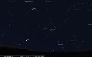 Kort af austurhimni morguninn 21. desember 2010. Kort: Stjörnufræðivefurinn/Stellarium