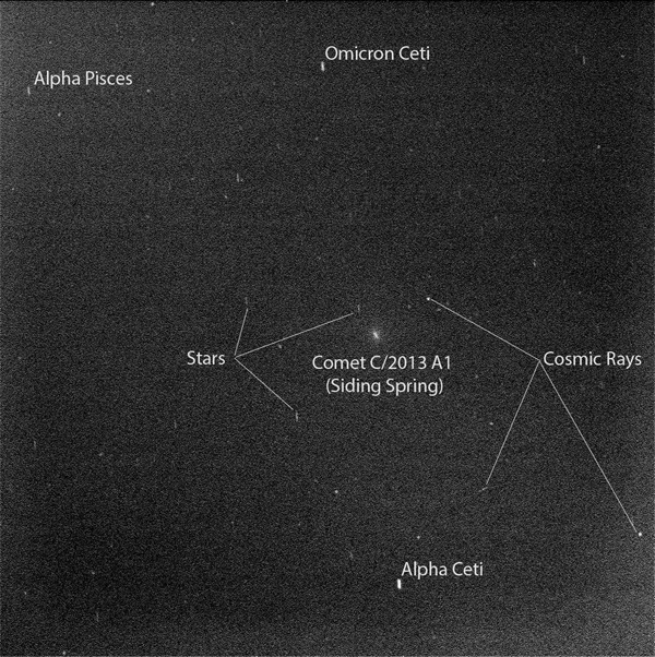 Halastjarnan Siding Spring næturhimninum yfir Mars á lendingarstað Opportunity jeppans