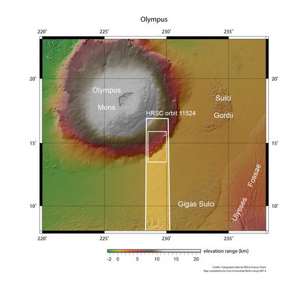 Ólympusfjall, Olympus Mons, eldfjall, Mars