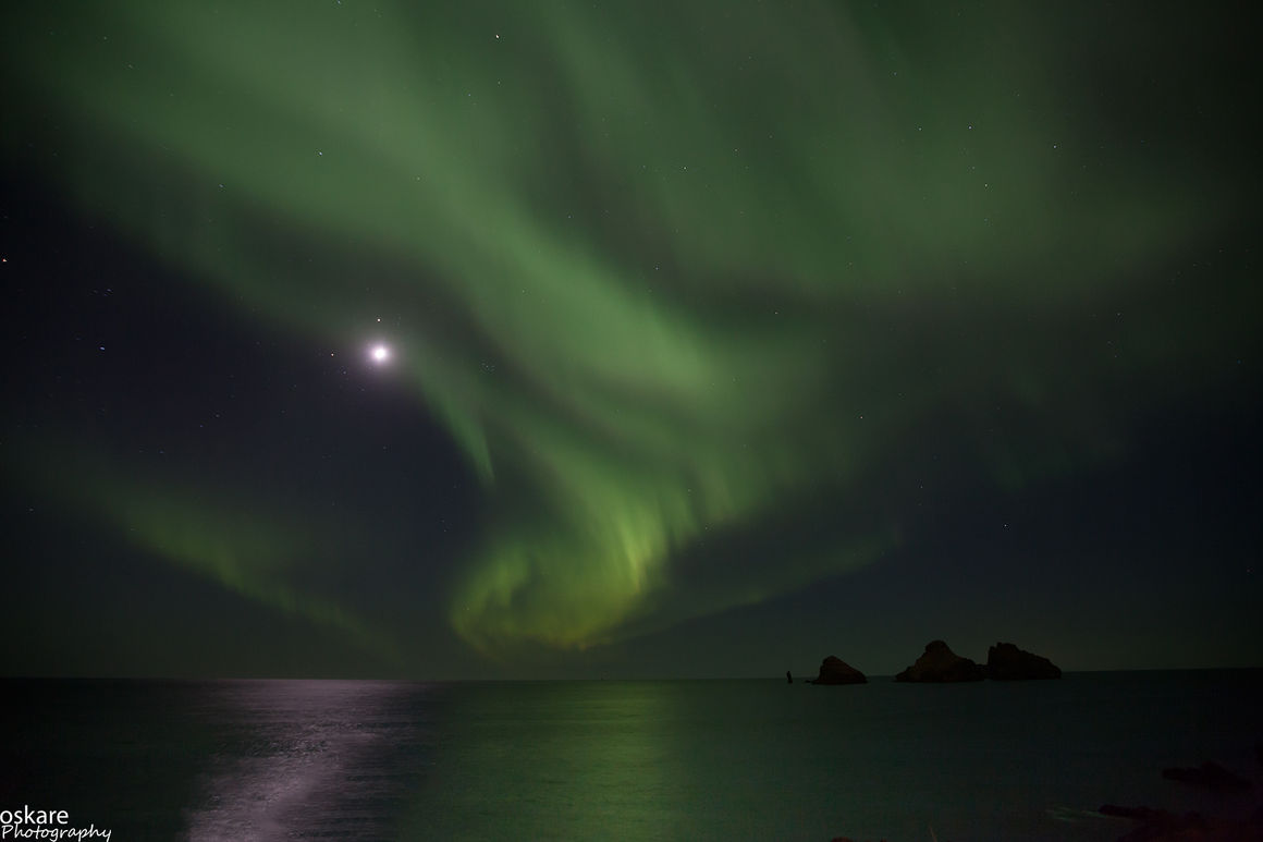 norðurljós, tunglið, Vestmannaeyjar