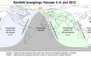 þverganga Venusar, kort